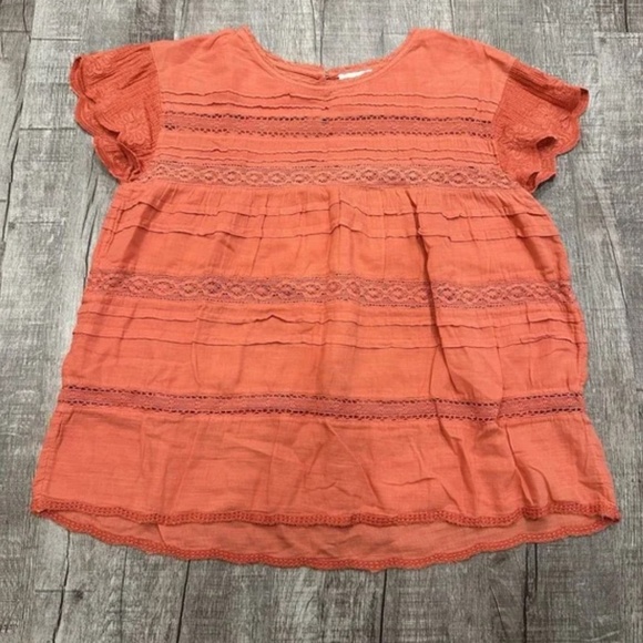 Sundance Aria Embroidered Lace Blouse Cap Sleeves Women's Size Small Coral - Picture 2 of 9